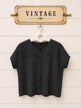 VINTAGE THE BAY Black & White Striped Blouse – Estimated Size L